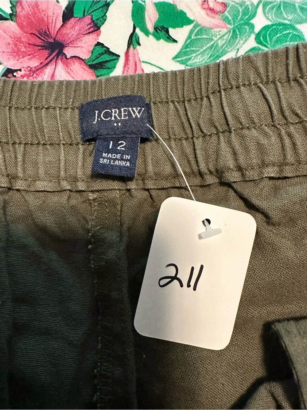 J.Crew Women’s Size 12 Olive Green Linen Cotton Drawstring Pull-On Pants